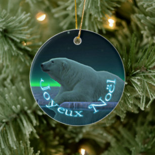 Joyeux Noёl - Ice Edge Polar Bear Ceramic Ornament