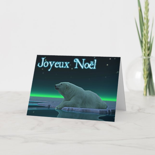 Joyeux Noёl - Ice Edge Polar Bear Holiday Card (Front)