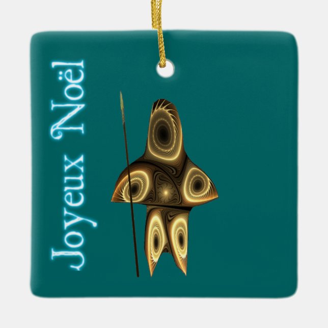 Joyeux Noёl - Tuvaaq Fractal Inuit Hunter Ceramic Tree Decoration (Front)