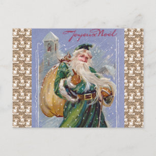 Joyeux Noel aka Merry Christmas Green Santa Claus Holiday Postcard