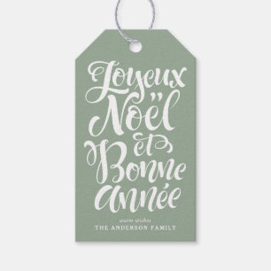 Joyeux Noël and Bonne Année Calligraphy Sage Green Gift Tags