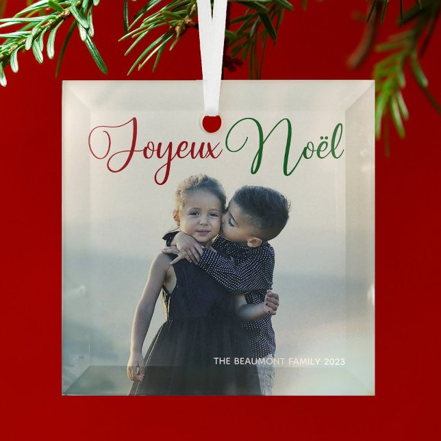 Joyeux Noël Beautiful Family Photo Christmas Glass Tree Decoration (Creator Uploaded)