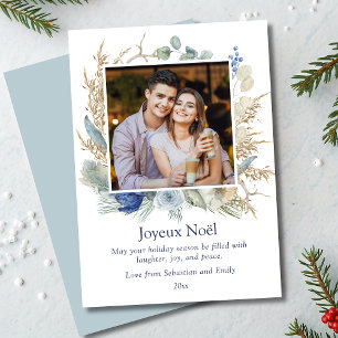 Joyeux Noël Boho Floral Photo Christmas Cards