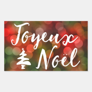 Joyeux Noël bokeh tree lights Rectangular Sticker