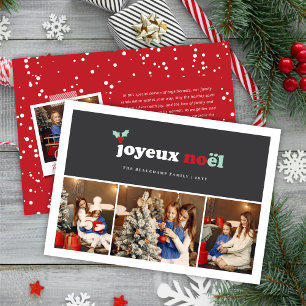 Joyeux Noel Bold Typography Mistletoe 3 Photo  Holiday Card