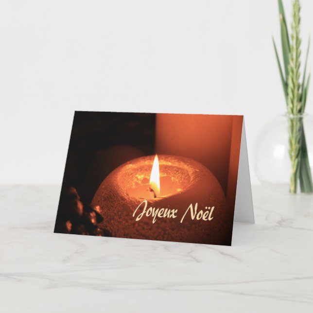 Joyeux Noël Burning candles christmas Holiday Card (Front)