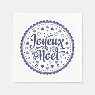 Joyeux Noel calligraphy typography blue white chic Napkin