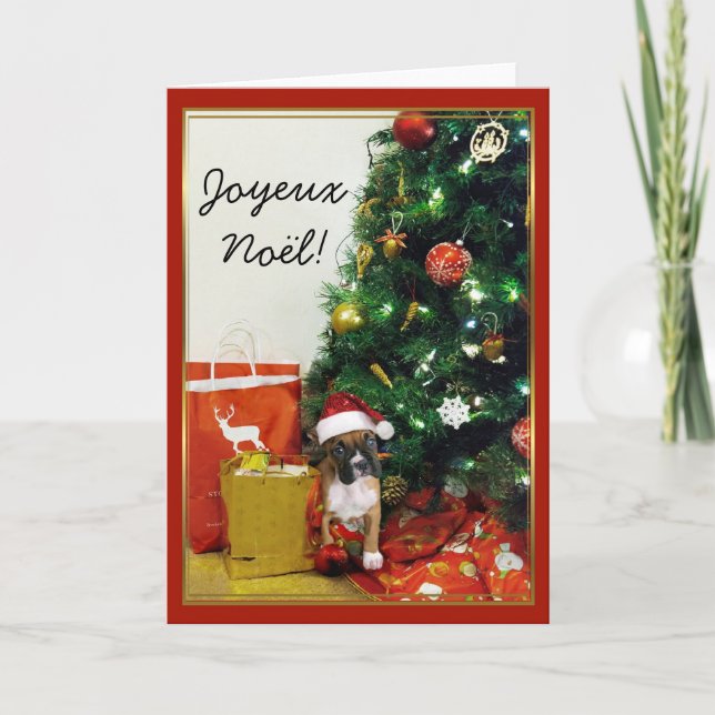 Joyeux Noël Christmas Boxer Dog greeting card (Front)