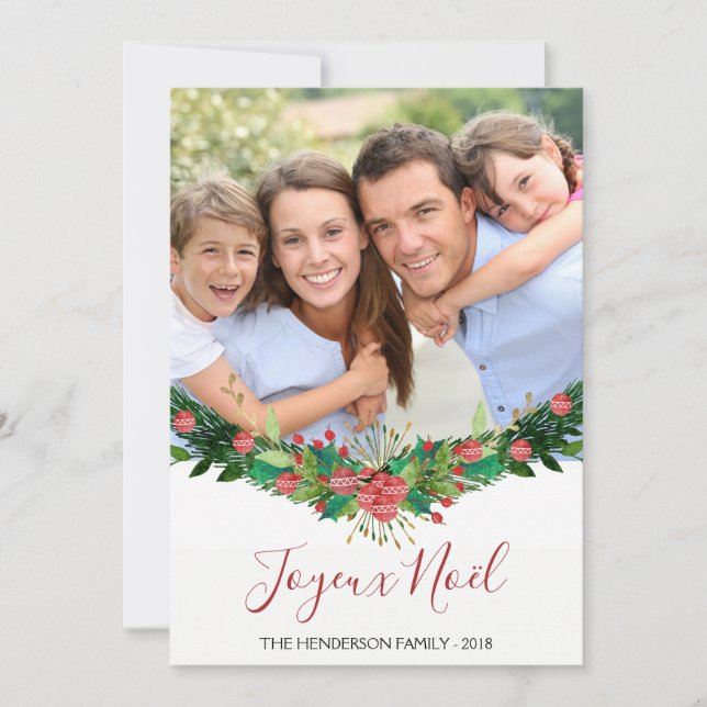 Joyeux Noël Christmas Garland Script Photo Card (Front)