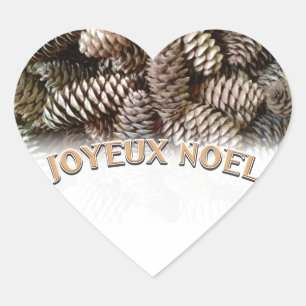 Joyeux Noel Christmas Holiday Pine Cone Heart Sticker