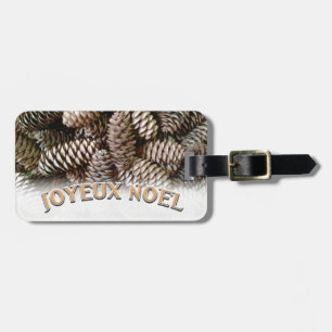 Joyeux Noel Christmas Holiday Pine Cone Luggage Tag