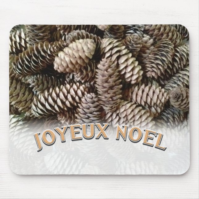 Joyeux Noel Christmas Holiday Pine Cone Mouse Pad (Front)