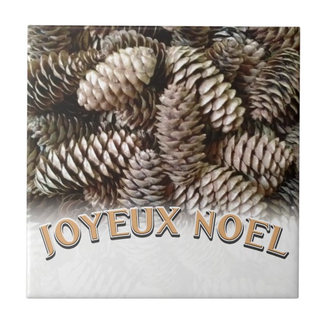 Joyeux Noel Christmas Holiday Pine Cone Tile (Front)