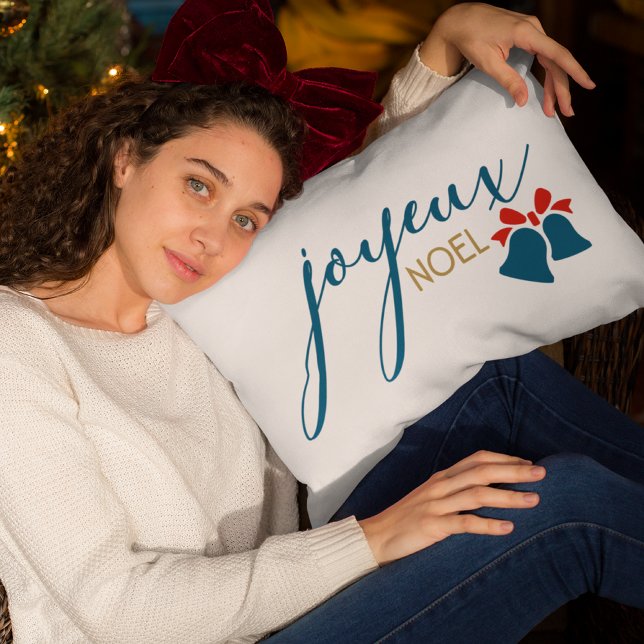 Joyeux Noel Christmas Holidays Script Bells Lumbar Cushion (Creator Uploaded)