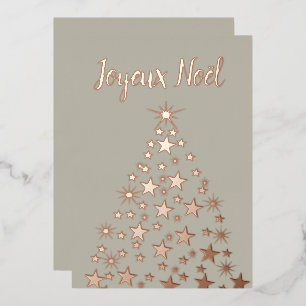 Joyeux Noel Christmas Tree Stars Rose Gold  Foil H Holiday Card