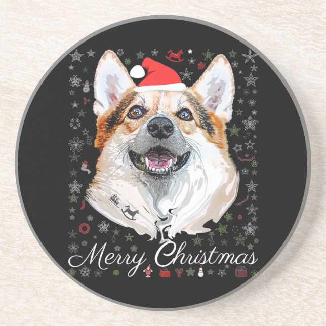 Joyeux Noël Corgi Santa Dog Coaster (Front)