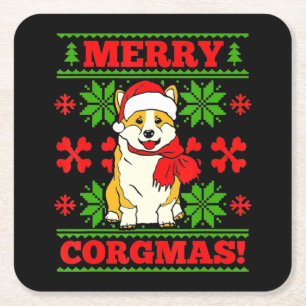 Joyeux Noël Corgmas Corgi Dog Square Paper Coaster
