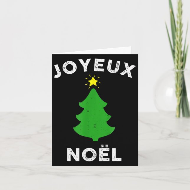 Joyeux Noël Cute French Merry Christmas Tree Retro Card (Front)