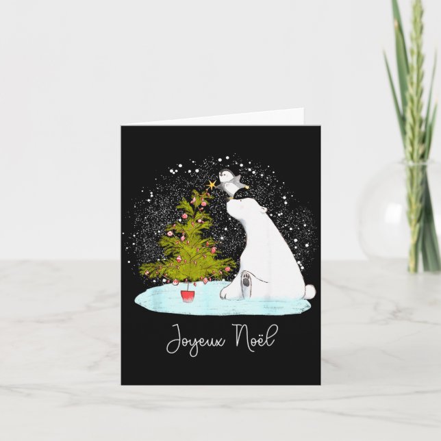 Joyeux Noël - Cute Lar Bear Penguin Christmas  Card (Front)