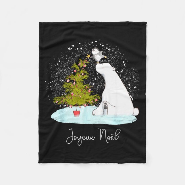 Joyeux Noël - Cute Lar Bear Penguin Christmas  Fleece Blanket (Front)