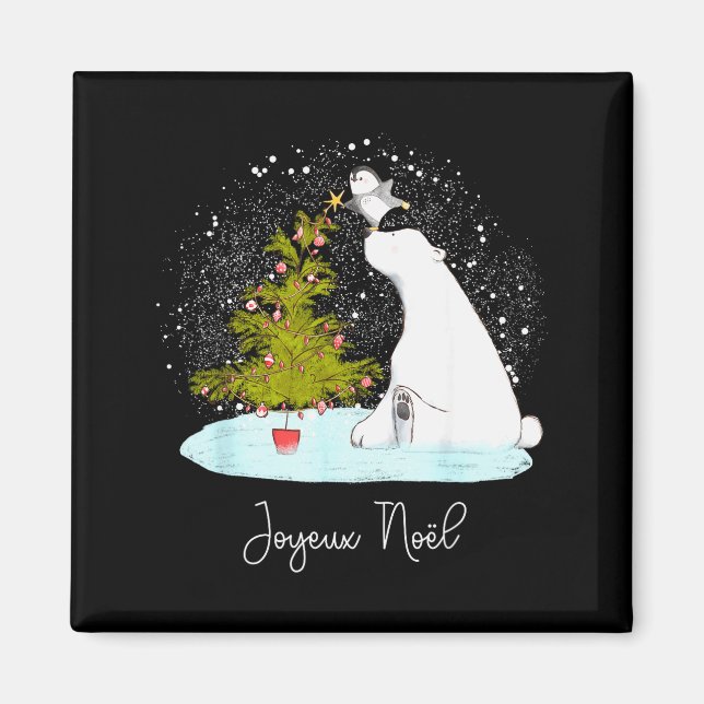Joyeux Noël - Cute Lar Bear Penguin Christmas  Magnet (Front)