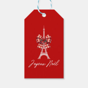 Joyeux Noël Eiffel Tower Christmas Bow Red & White Gift Tags