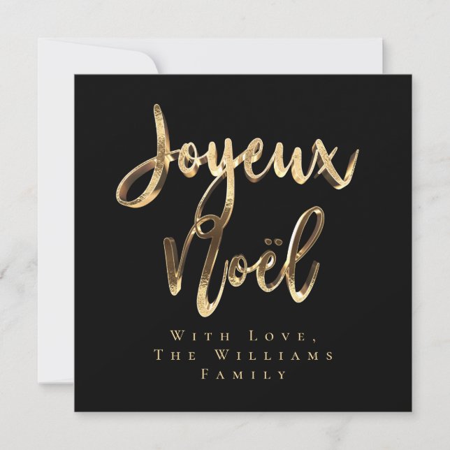 Joyeux Noël Elegant Black and Gold Script Chic Holiday Card (Front)