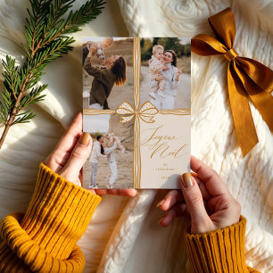 Joyeux Noël Elegant Bow Present Photo Collage Holiday Card