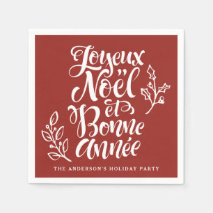 Joyeux Noël et Bonne Année Calligraphy Red Napkin