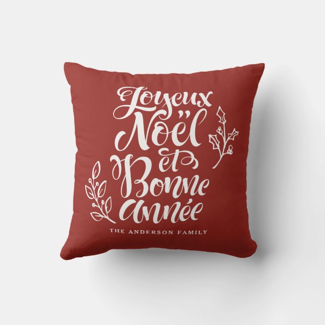 Joyeux Noël et Bonne Année Modern Script Red Cushion (Back)