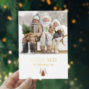 Joyeux Noel Festive Photo Modern Christmas Gold Foil Holiday Card