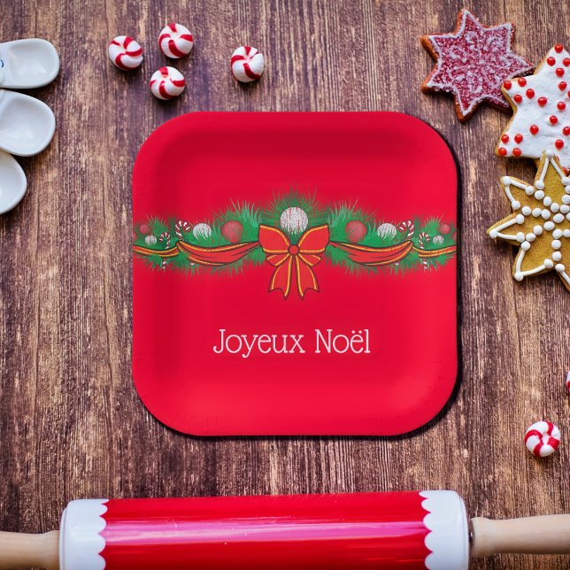  Joyeux Noël  - festive red   Paper Plate (Creator Uploaded)
