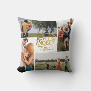 Joyeux Noel French Christmas Four Photo Collage Cushion