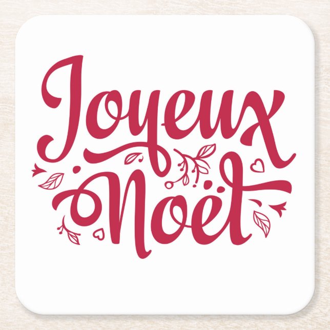 Joyeux Noel French Christmas greeting red white   Square Paper Coaster (Front)