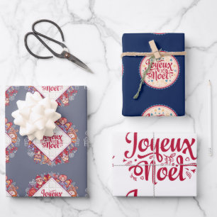 Joyeux Noel French Christmas greeting traditional Wrapping Paper Sheet
