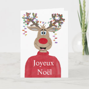Joyeux Noël, French Christmas Lights Reindeer Holiday Card