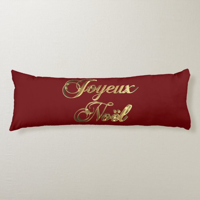 Joyeux Noel French Christmas Red and Gold Body Cushion (Front)