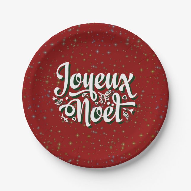 Joyeux Noël French Christmas Text 7" Paper Plate (Front)