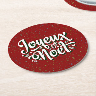 Joyeux Noël French Christmas Text   Round Paper Coaster