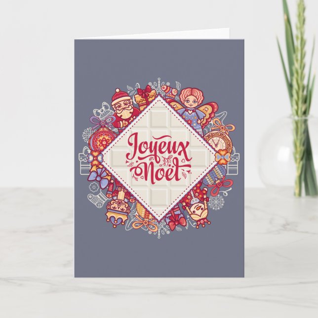 Joyeux Noel french christmas traditional red grey Card (Front)