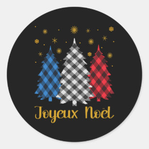 Joyeux Noel French Flag Merry Christmas Tree Famil Classic Round Sticker