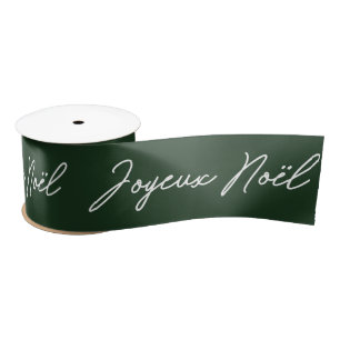Joyeux Noël French Merry Christmas Green & White Satin Ribbon