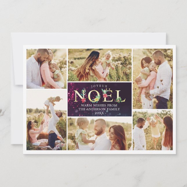 Joyeux Noel French Modern Christmas Photos Collage Holiday Card (Front)