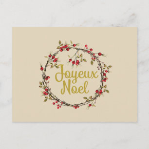 Joyeux Noel French Rustic Christmas Wreath Holiday Postcard