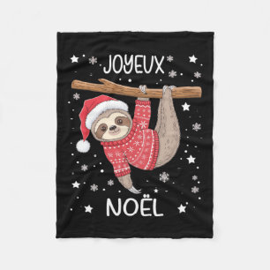 Joyeux Noël French Sloth Hanging Merry Christmas Fleece Blanket