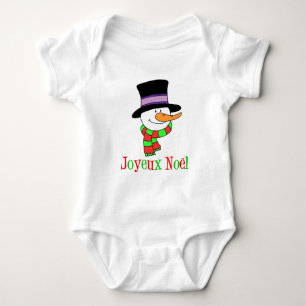 Joyeux Noel French Snowman Baby Bodysuit