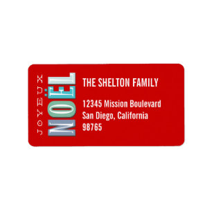Joyeux Noel funky blue red chic Christmas address Label