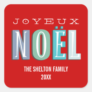 Joyeux Noel funky blue red chic christmas holiday Square Sticker
