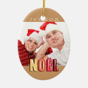 Joyeux Noel funky earth brown christmas holiday Ceramic Tree Decoration