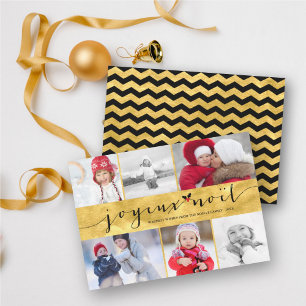 Joyeux Noel Gold Foil Photo Collage Christmas Card